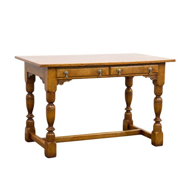 Slim Desk with 2 Drawers - Solid Oak Writing Desks - Tudor Oak, UK