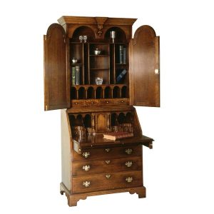 Bookcase Bureau - Solid Oak Writing Bureau Desks - Tudor Oak, UK