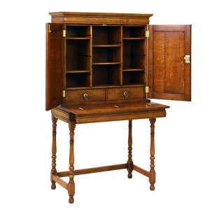 Small Bureau Desk - Solid Oak Writing Bureau Desks - Tudor Oak, UK