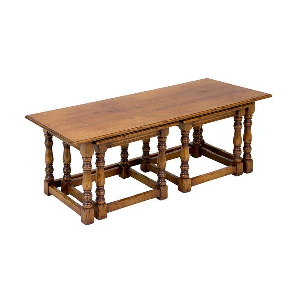Solid Oak Nest of Tables - Wooden Coffee Tables - Tudor Oak, UK