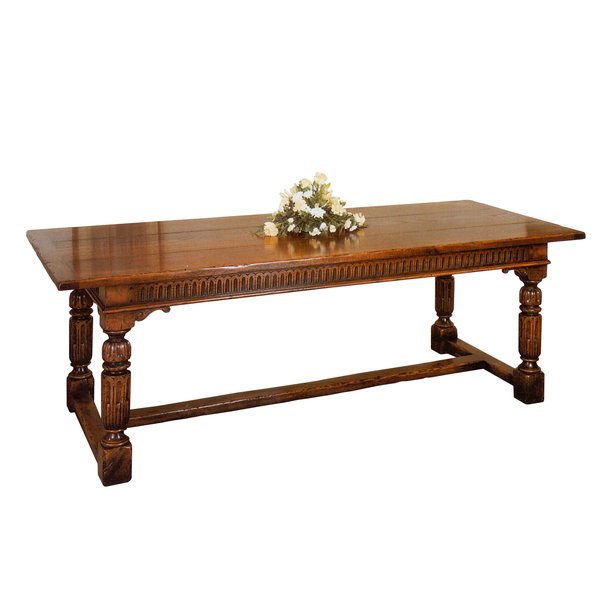Carved Oak Refectory Table - Solid Oak Dining Tables - Tudor Oak, UK